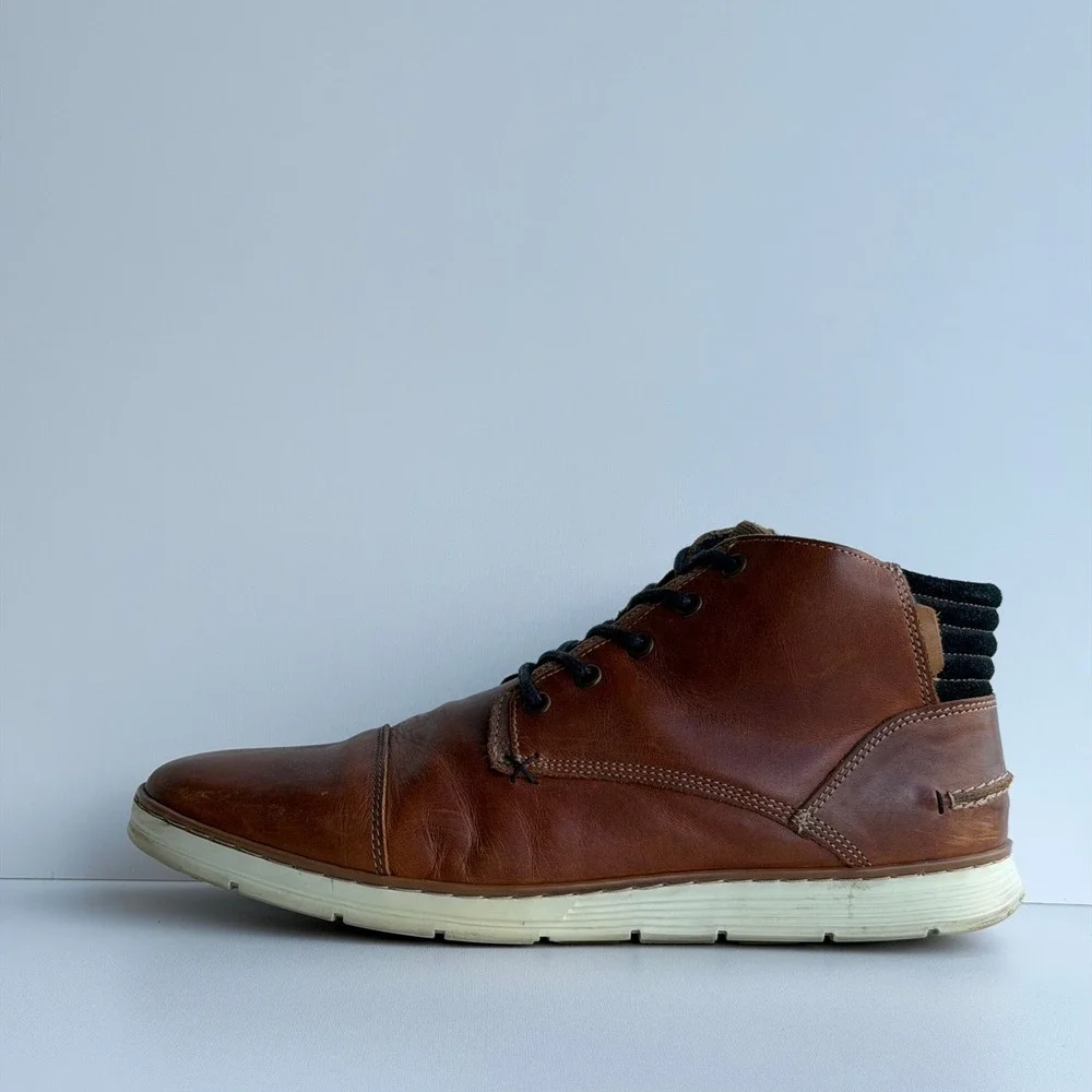 Bull Boxer Adyn Boots Men 12‎ Brown Leather Side Zip Lace-Up Sneakers Portugal